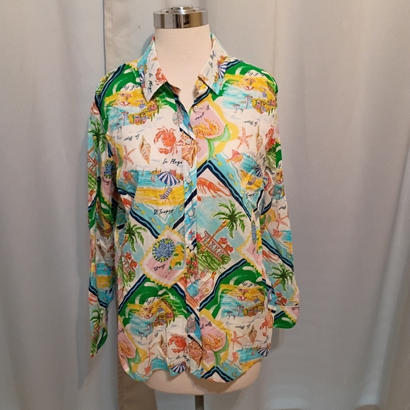 Talbots Tops - Talbots Multicolor Tropical Print Women's Blouse